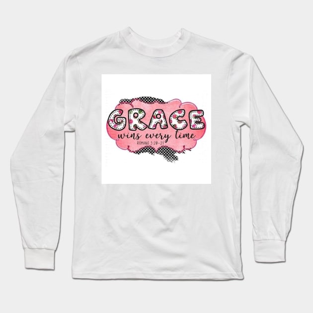 Grace Wins Every Time (Romans 5:20-21 Long Sleeve T-Shirt by PinkPurpleLace 